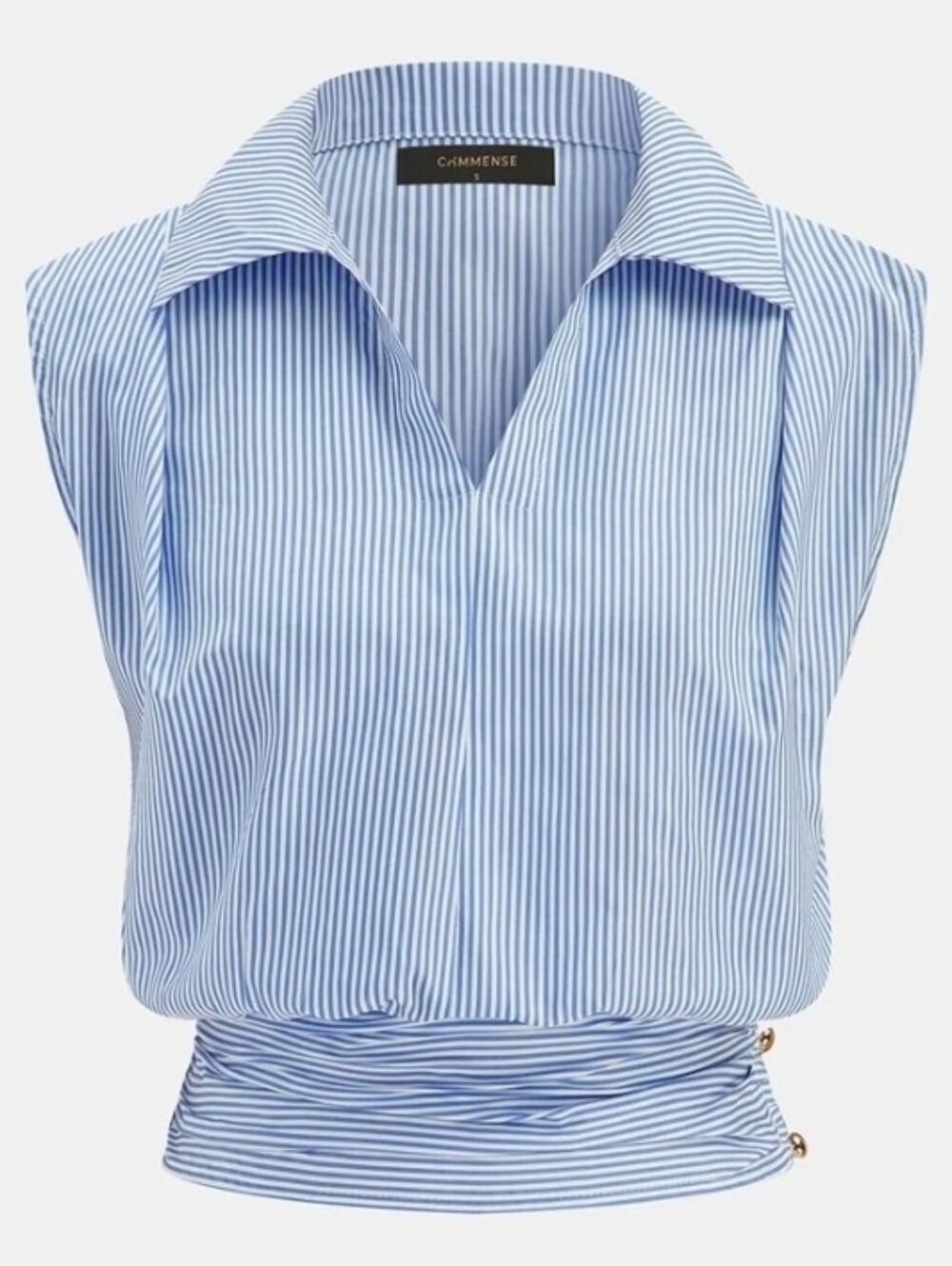 NWT Commense Striped Collared Sleeveless Cinched Blouse, Large